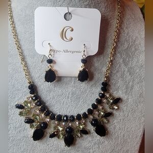 Charming Charlie Black Gold-tone Statement Necklace and Earrings